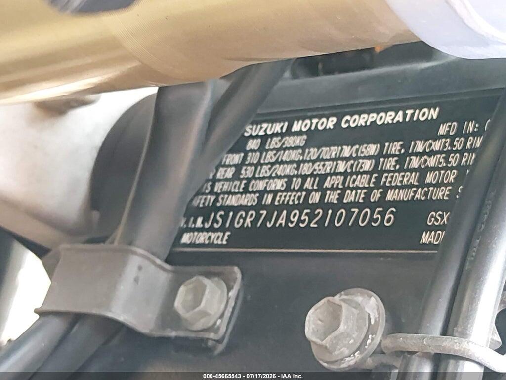 JS1GR7JA952107056 2005 SUZUKI GSX-R750 photo no. 10