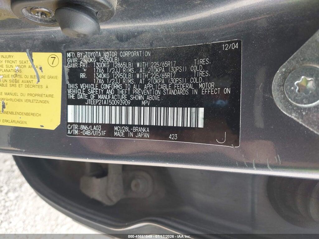 JTEEP21A150093909 2005 TOYOTA HIGHLANDER photo no. 9