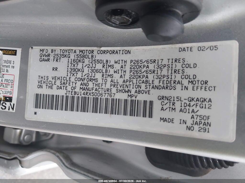 JTEBU14RX50067767 2005 TOYOTA 4RUNNER photo no. 9
