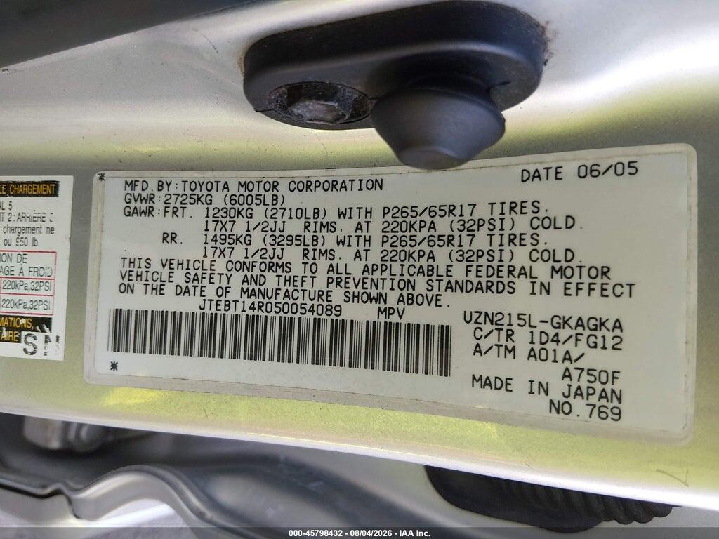 JTEBT14R050054089 2005 TOYOTA 4RUNNER photo no. 9