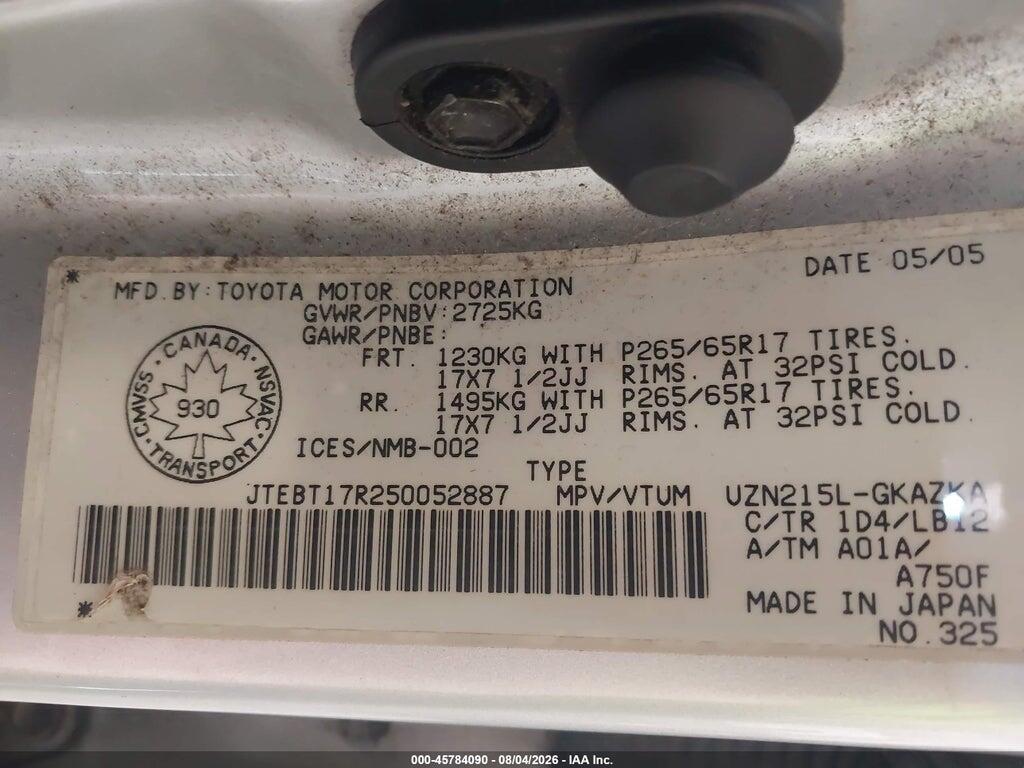 JTEBT17R250052887 2005 TOYOTA 4RUNNER photo no. 9