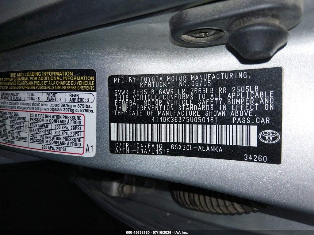 4T1BK36B75U050161 2005 TOYOTA AVALON photo no. 9