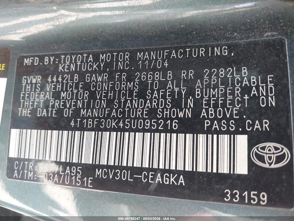 4T1BF30K45U095216 2005 TOYOTA CAMRY photo no. 9