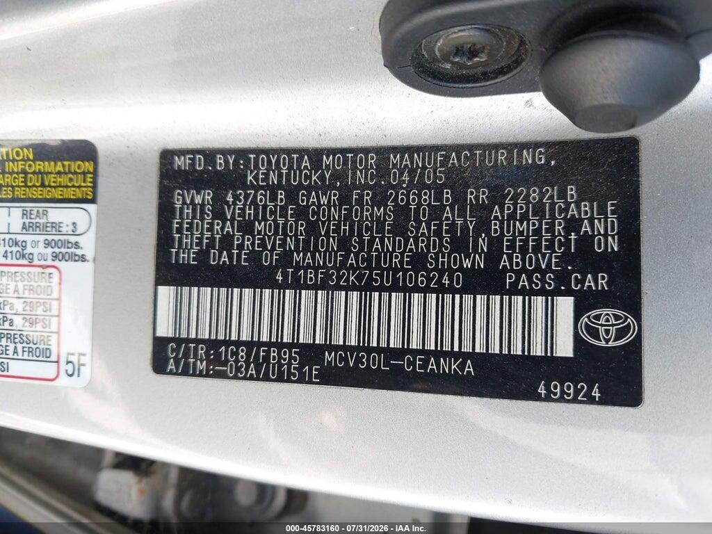 4T1BF32K75U106240 2005 TOYOTA CAMRY photo no. 9