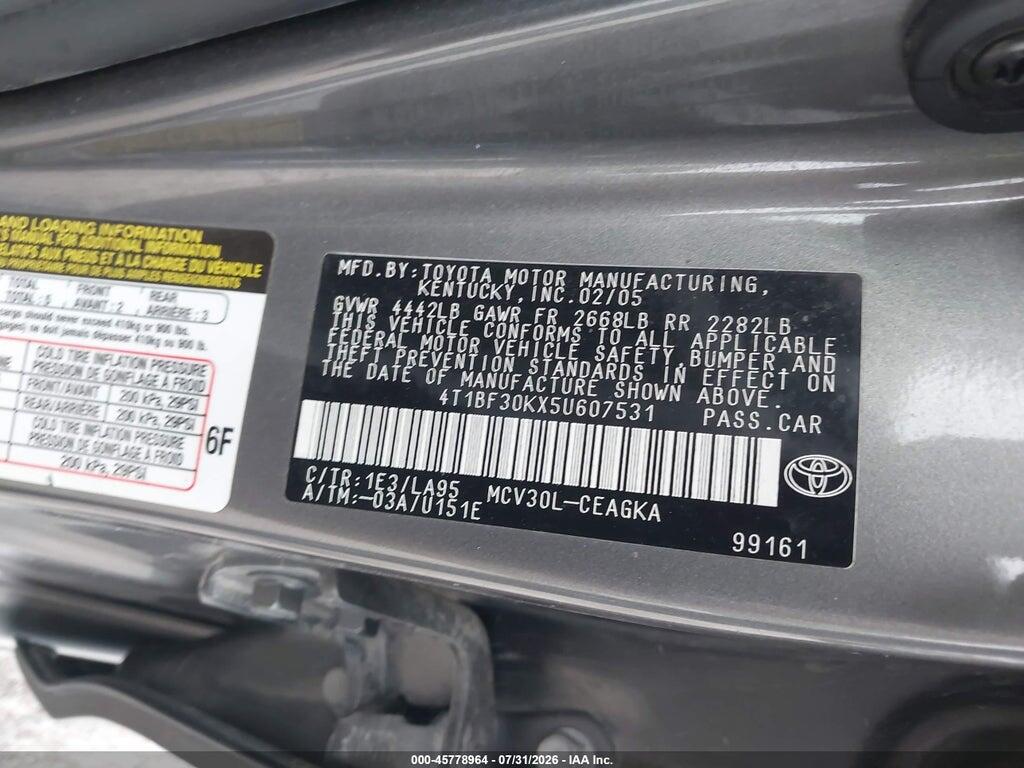 4T1BF30KX5U607531 2005 TOYOTA CAMRY photo no. 9