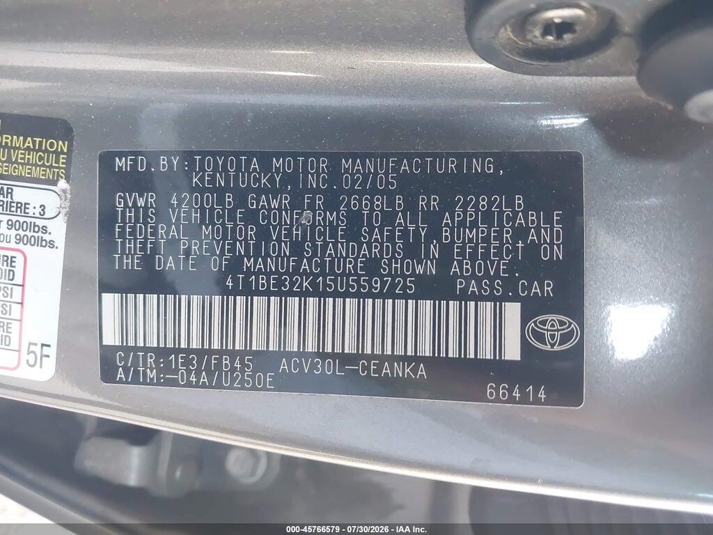 4T1BE32K15U559725 2005 TOYOTA CAMRY photo no. 9