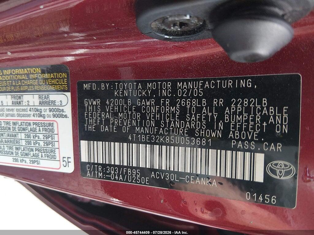 4T1BE32K85U053681 2005 TOYOTA CAMRY photo no. 8