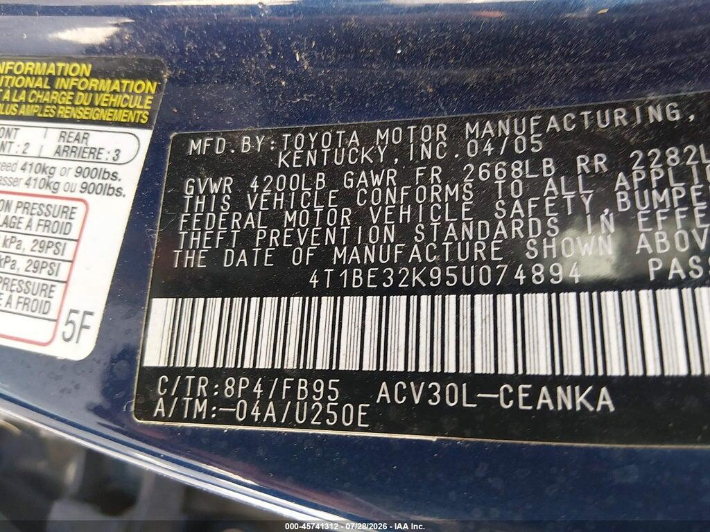 4T1BE32K95U074894 2005 TOYOTA CAMRY photo no. 9