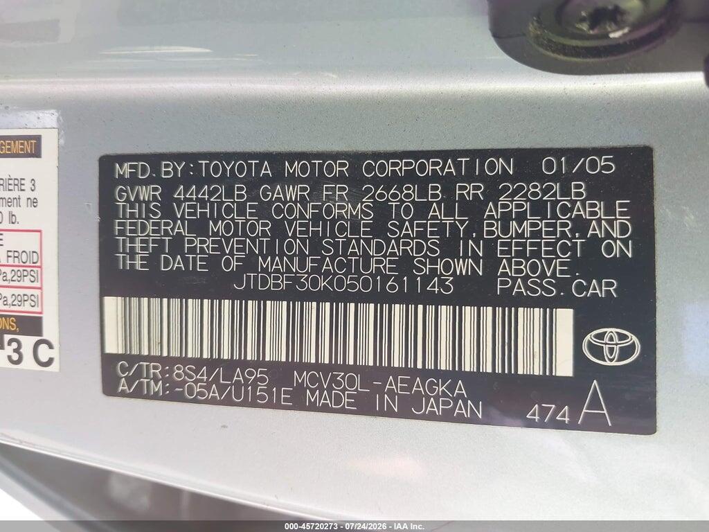 JTDBF30K050161143 2005 TOYOTA CAMRY photo no. 9