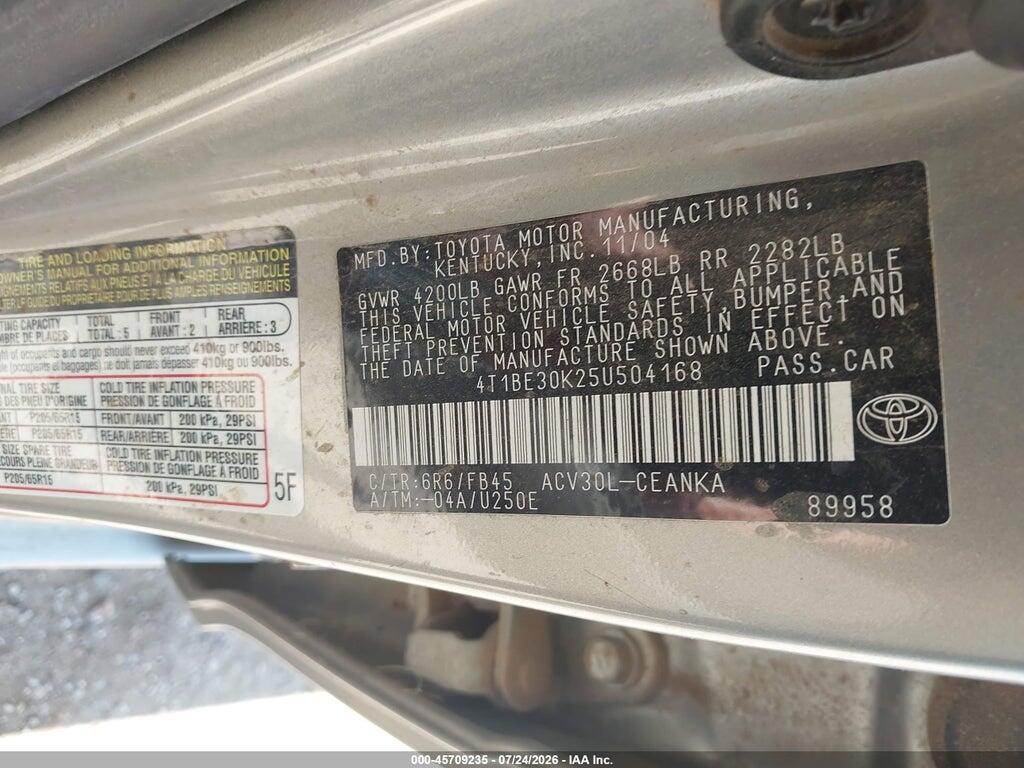 4T1BE30K25U504168 2005 TOYOTA CAMRY photo no. 9