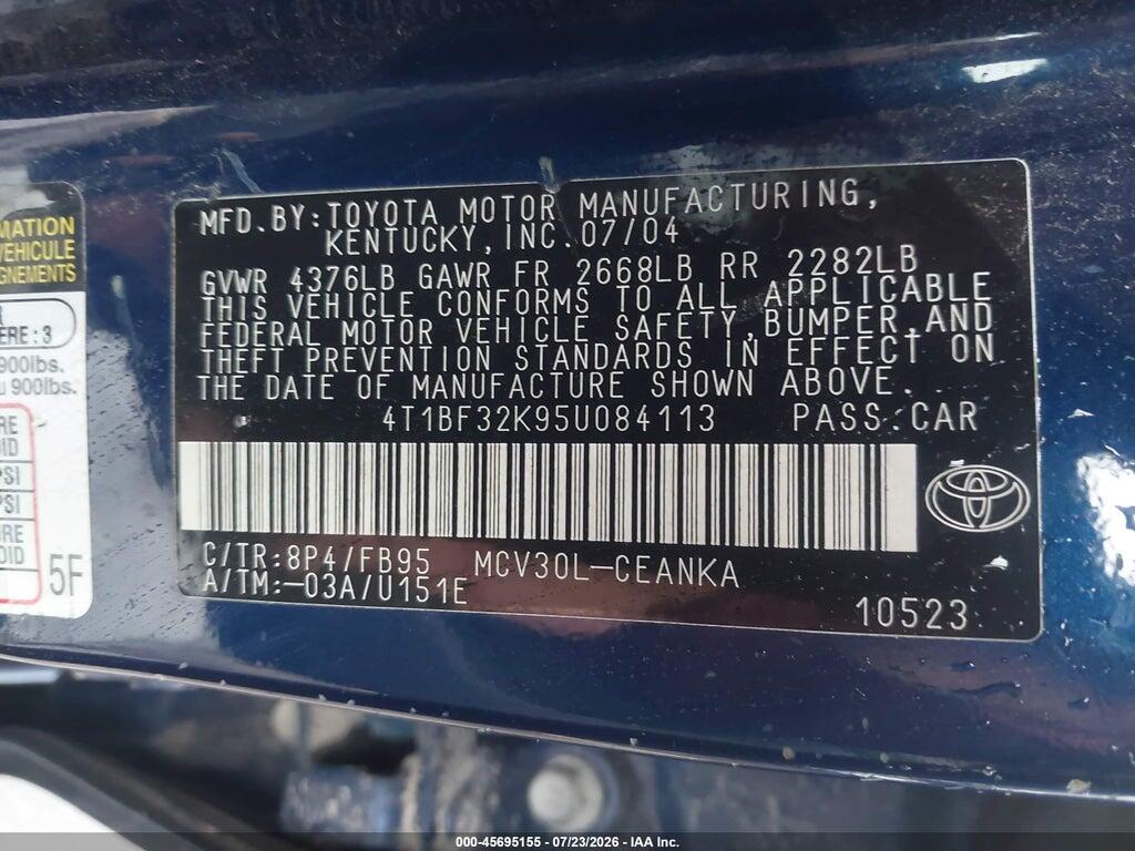 4T1BF32K95U084113 2005 TOYOTA CAMRY photo no. 9