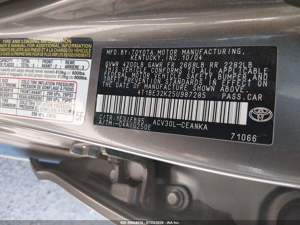 4T1BE32K25U987285 2005 TOYOTA CAMRY photo no. 9
