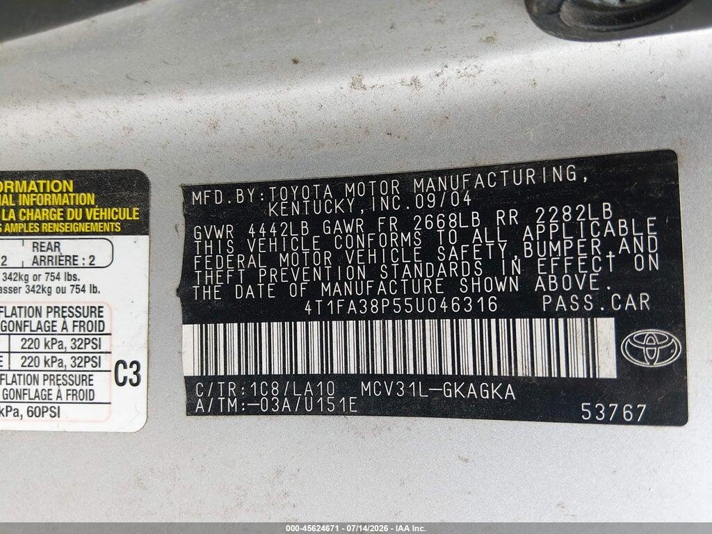 4T1FA38P55U046316 2005 TOYOTA CAMRY SOLARA photo no. 9