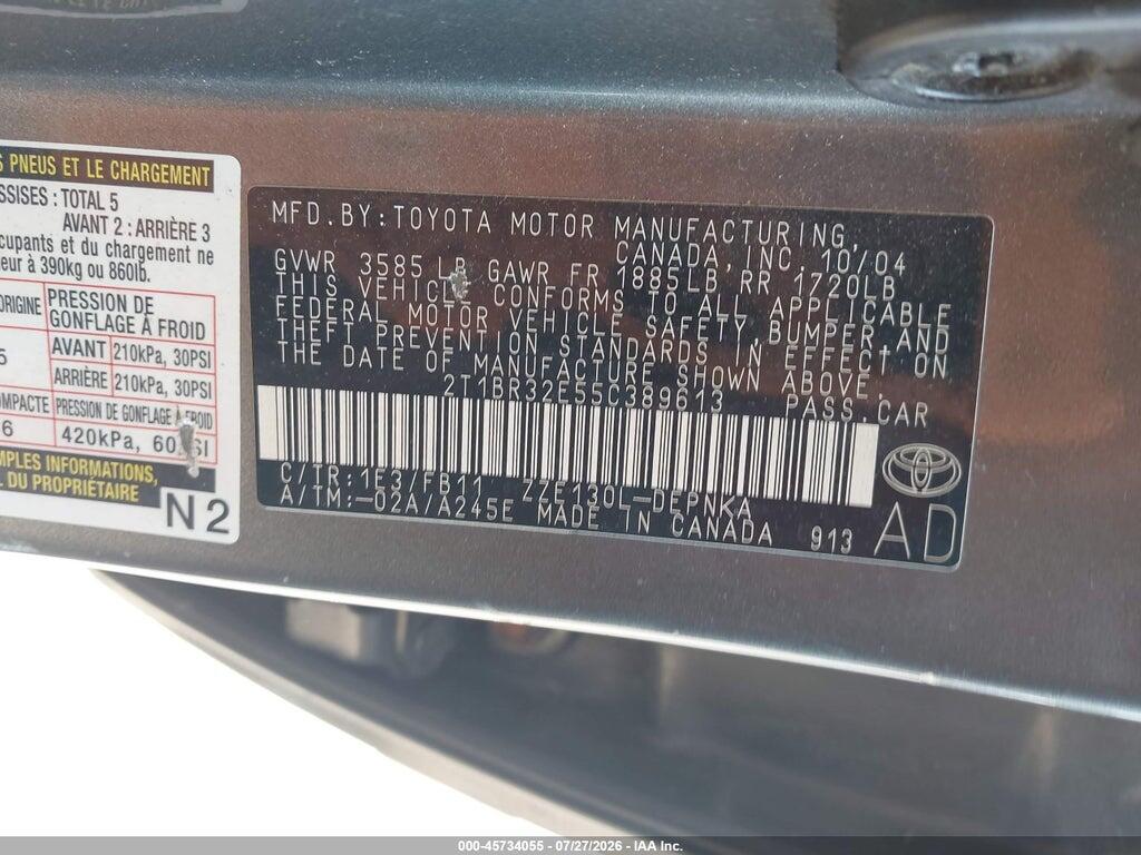 2T1BR32E55C389613 2005 TOYOTA COROLLA photo no. 9