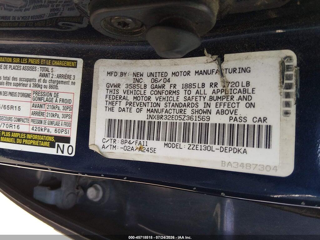 1NXBR32E05Z361569 2005 TOYOTA COROLLA photo no. 9