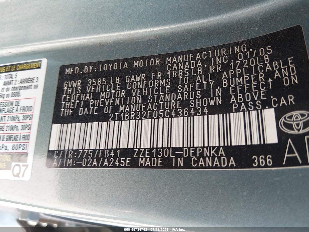 2T1BR32E05C436434 2005 TOYOTA COROLLA photo no. 9