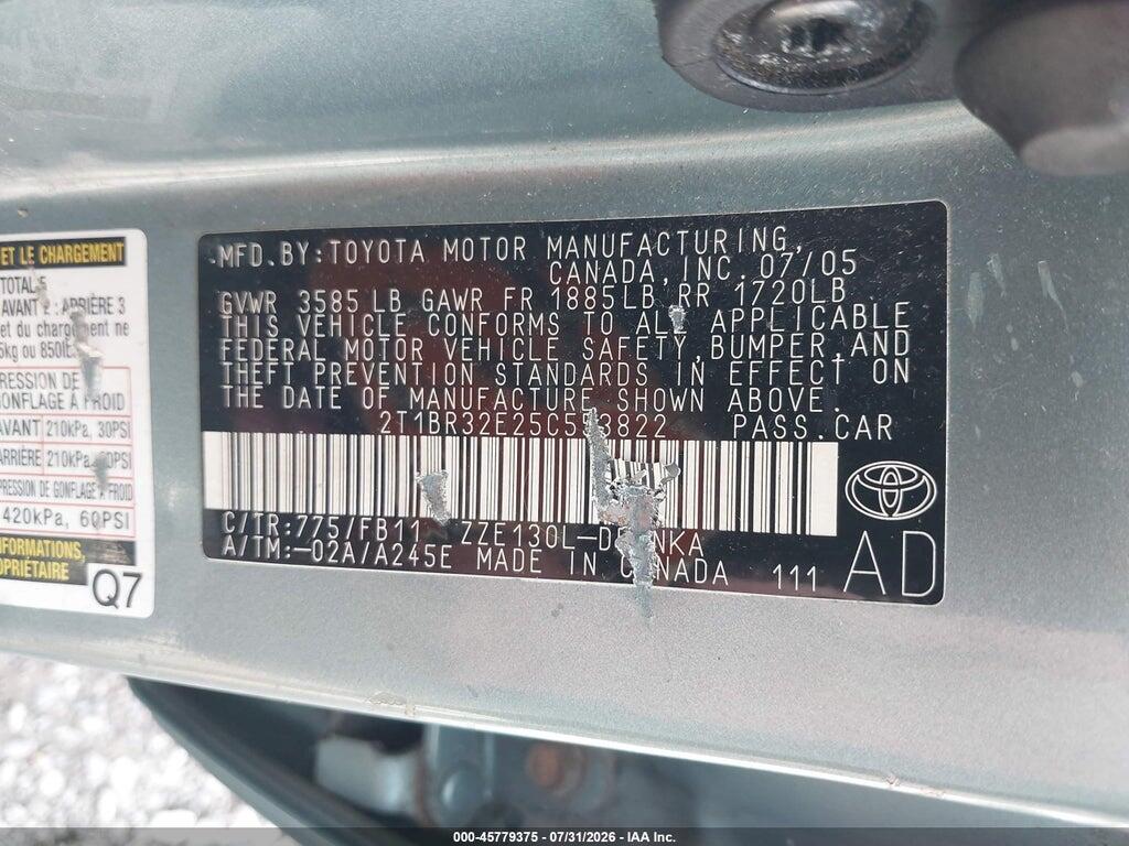 2T1BR32E25C553822 2005 TOYOTA COROLLA photo no. 9