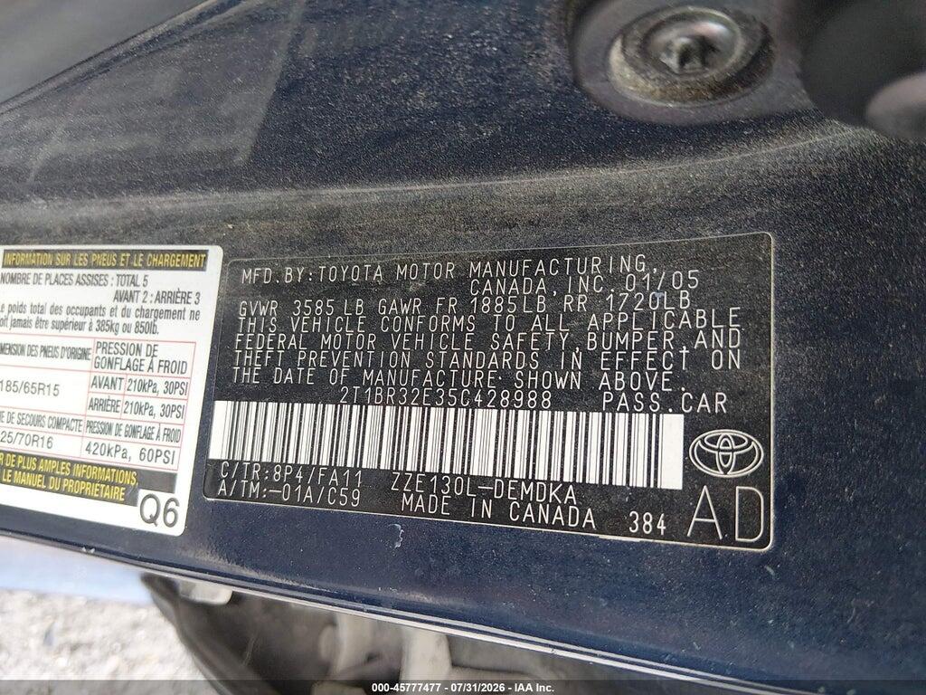 2T1BR32E35C428988 2005 TOYOTA COROLLA photo no. 9