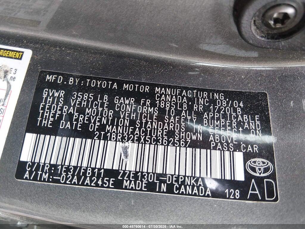 2T1BR32EX5C362567 2005 TOYOTA COROLLA photo no. 9