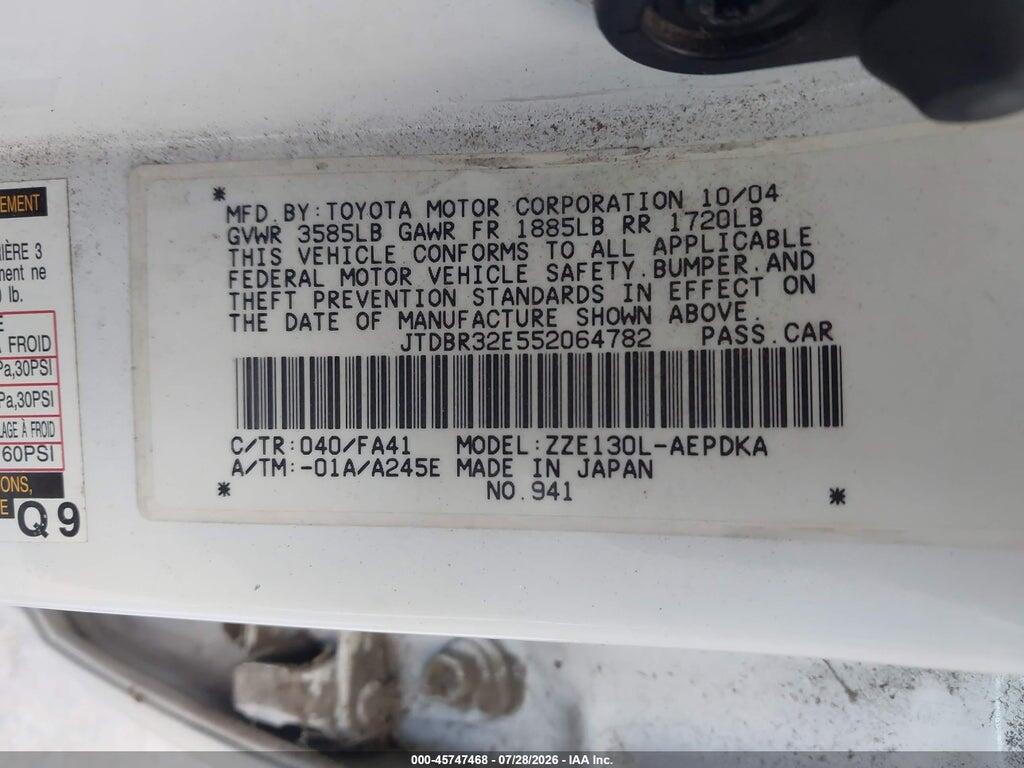JTDBR32E552064782 2005 TOYOTA COROLLA photo no. 9