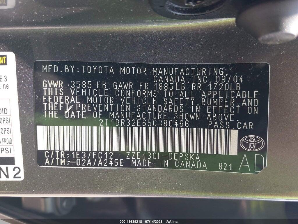 2T1BR32E65C380466 2005 TOYOTA COROLLA photo no. 9