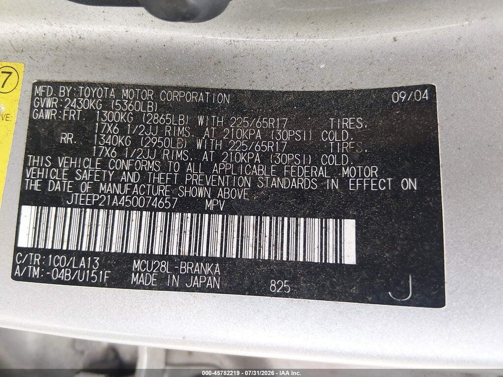 JTEEP21A450074657 2005 TOYOTA HIGHLANDER photo no. 9