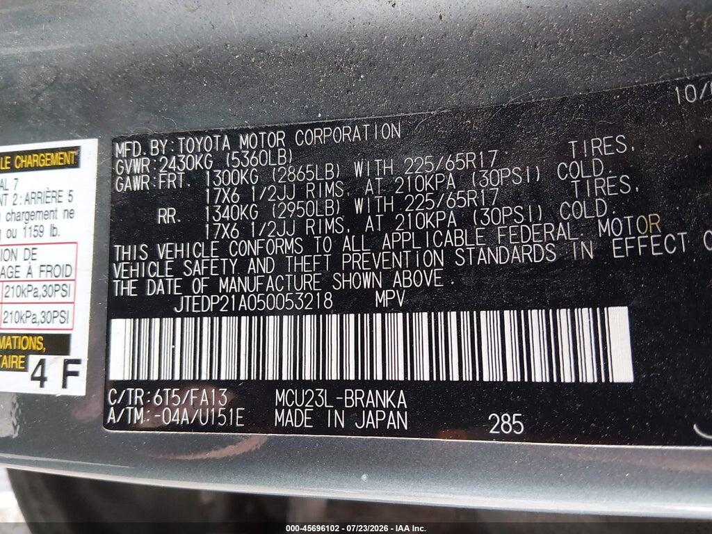 JTEDP21A050053218 2005 TOYOTA HIGHLANDER photo no. 9