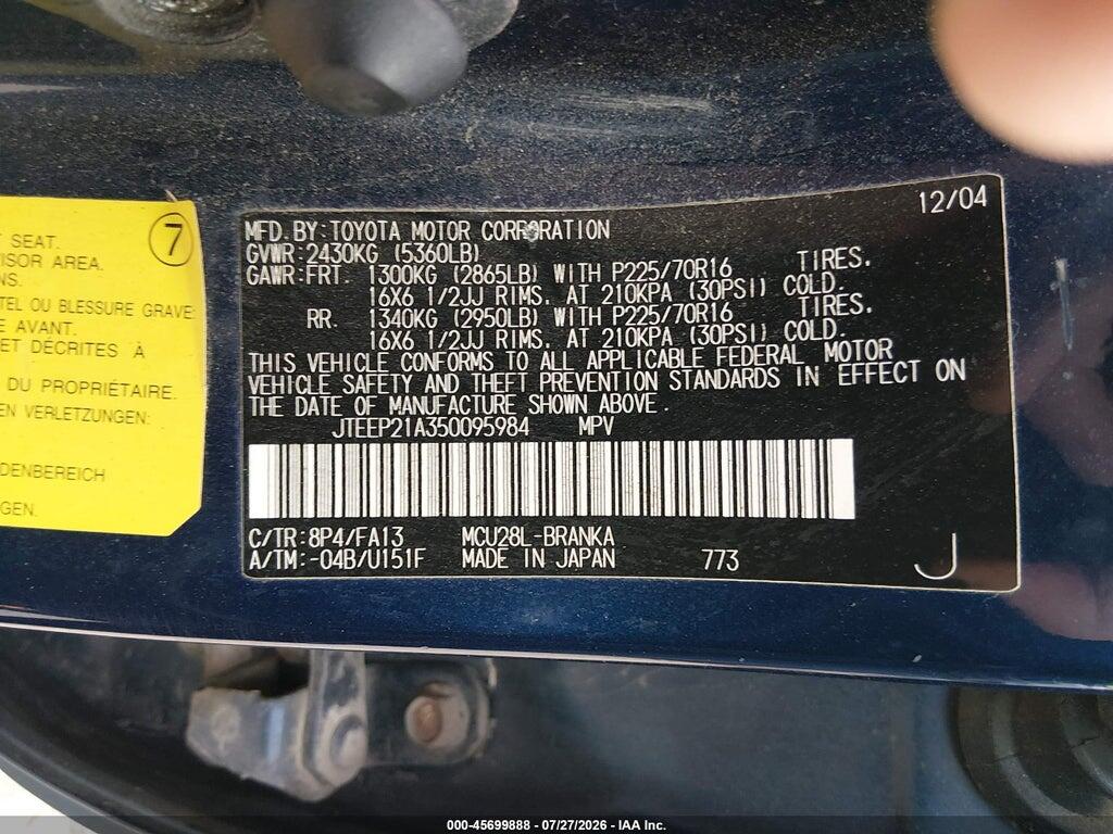 JTEEP21A350095984 2005 TOYOTA HIGHLANDER photo no. 9