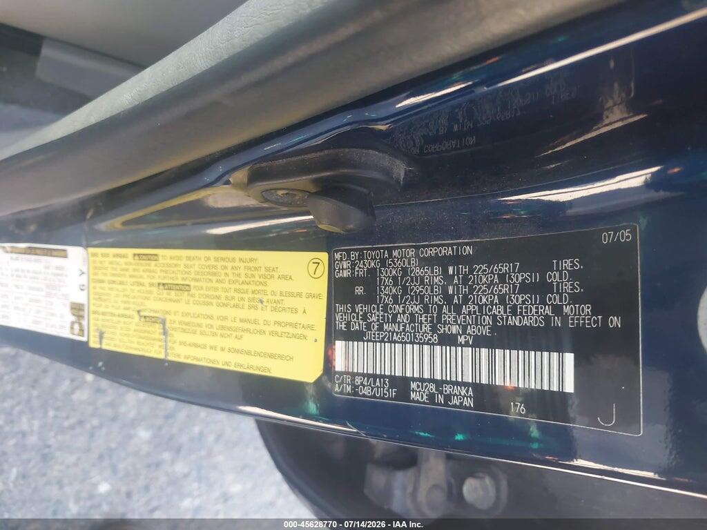 JTEEP21A650135958 2005 TOYOTA HIGHLANDER photo no. 9