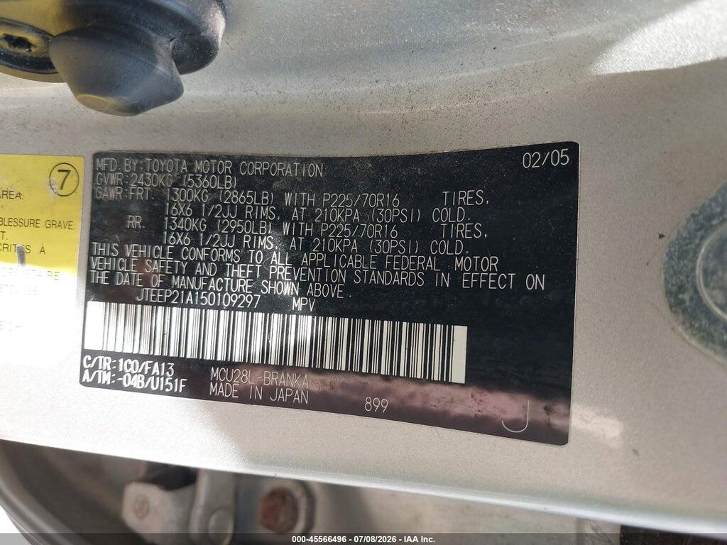 JTEEP21A150109297 2005 TOYOTA HIGHLANDER photo no. 9