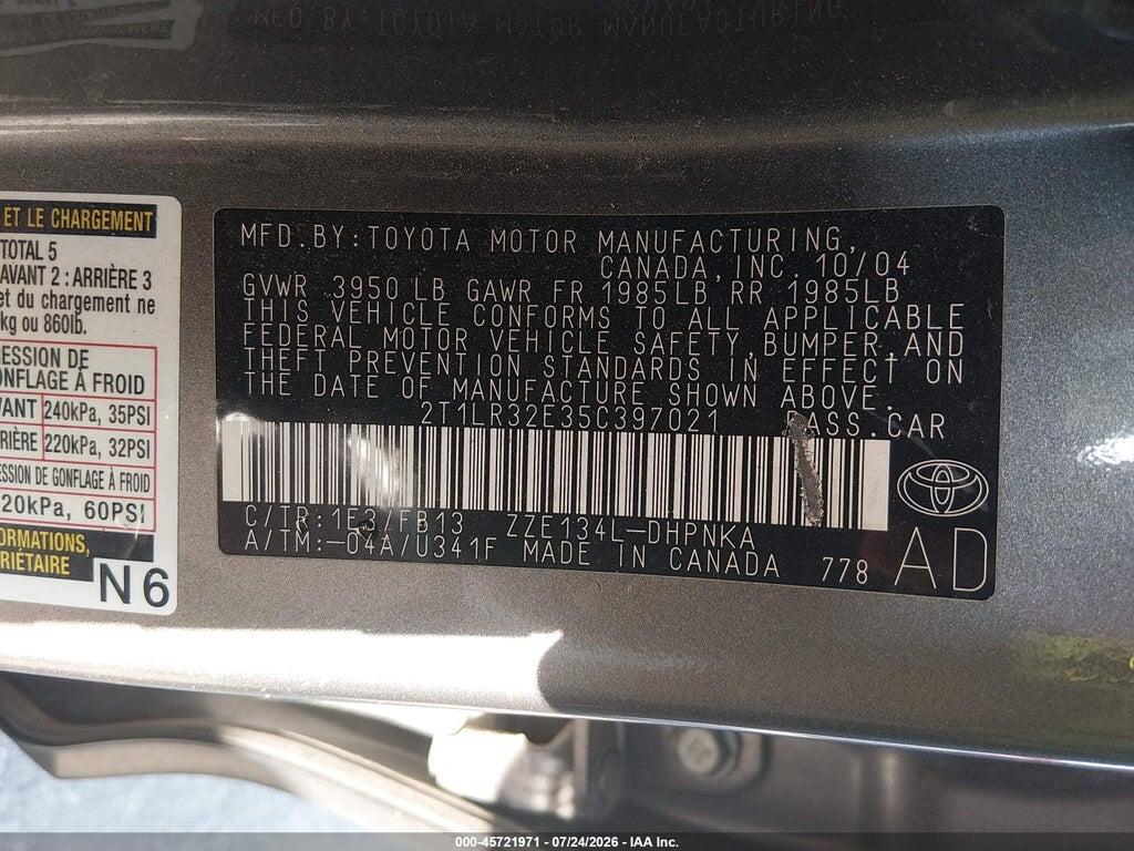 2T1LR32E35C397021 2005 TOYOTA MATRIX photo no. 9
