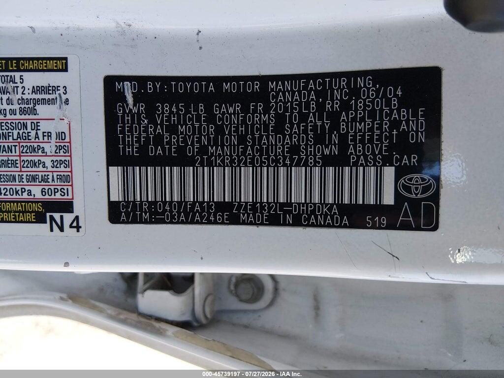 2T1KR32E05C347785 2005 TOYOTA MATRIX photo no. 9