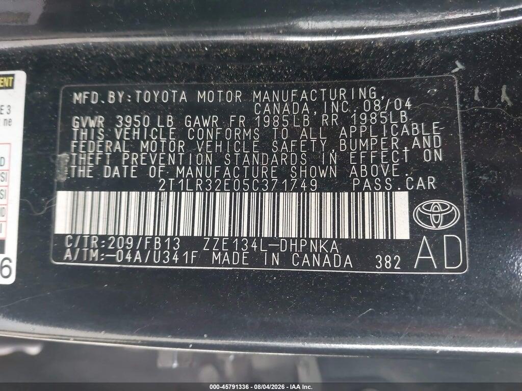 2T1LR32E05C371749 2005 TOYOTA MATRIX photo no. 9