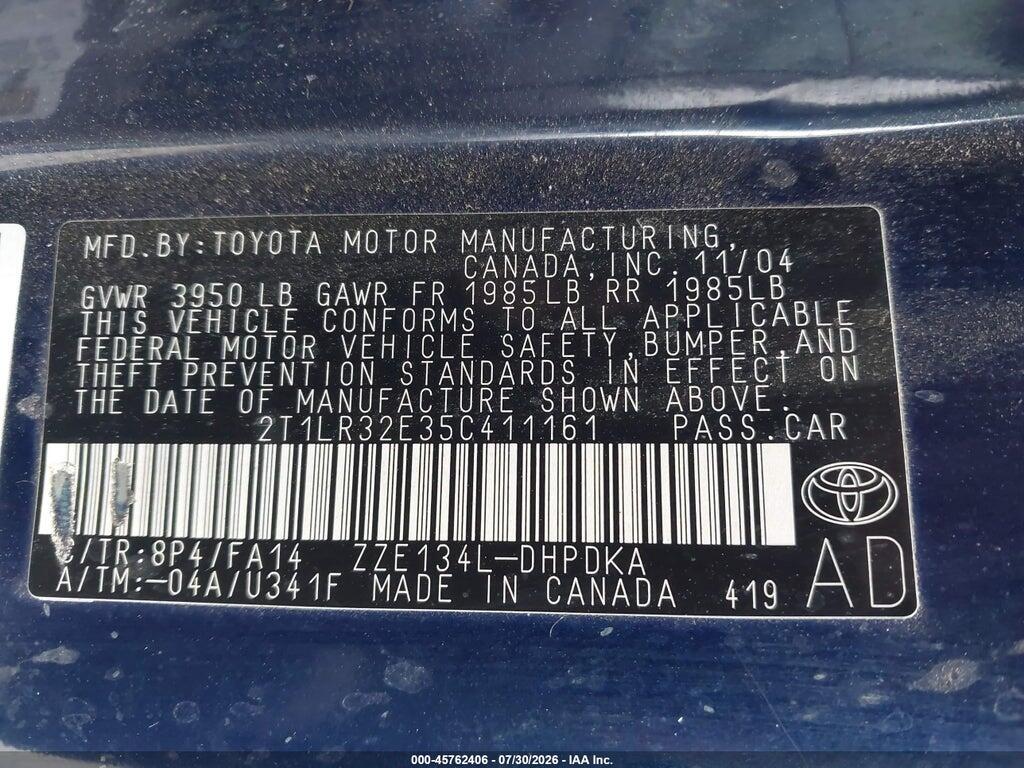 2T1LR32E35C411161 2005 TOYOTA MATRIX photo no. 9