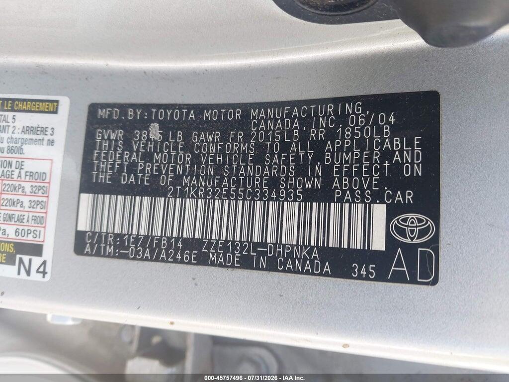 2T1KR32E55C334935 2005 TOYOTA MATRIX photo no. 9