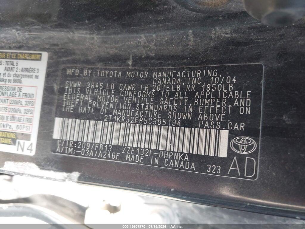 2T1KR32E85C395194 2005 TOYOTA MATRIX photo no. 9