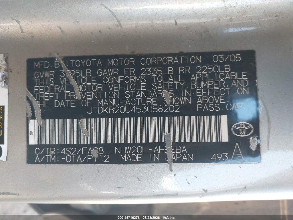 JTDKB20U453058202 2005 TOYOTA PRIUS photo no. 9