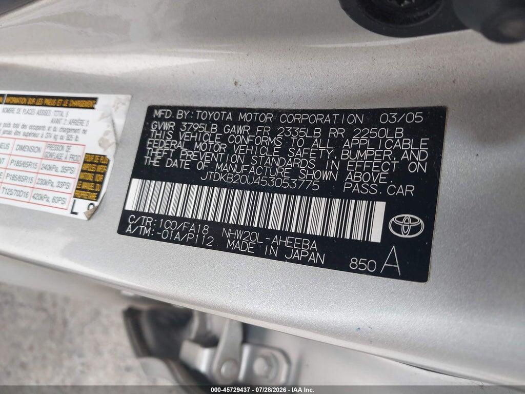 JTDKB20U453053775 2005 TOYOTA PRIUS photo no. 9