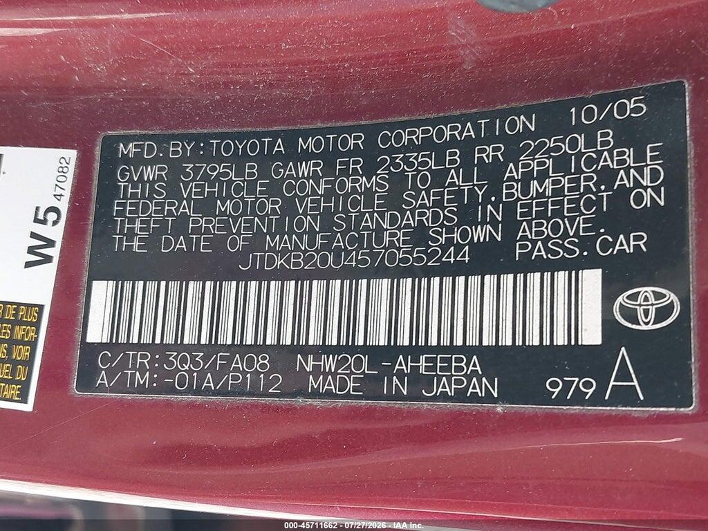 JTDKB20U457055244 2005 TOYOTA PRIUS photo no. 9
