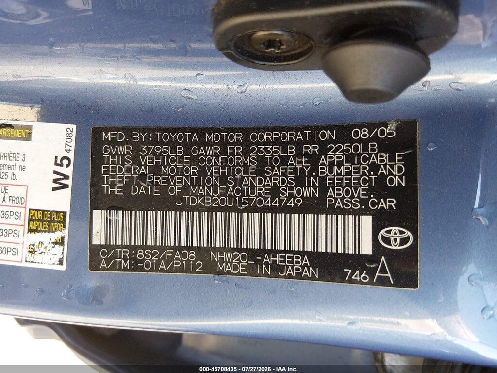 JTDKB20U157044749 2005 TOYOTA PRIUS photo no. 9