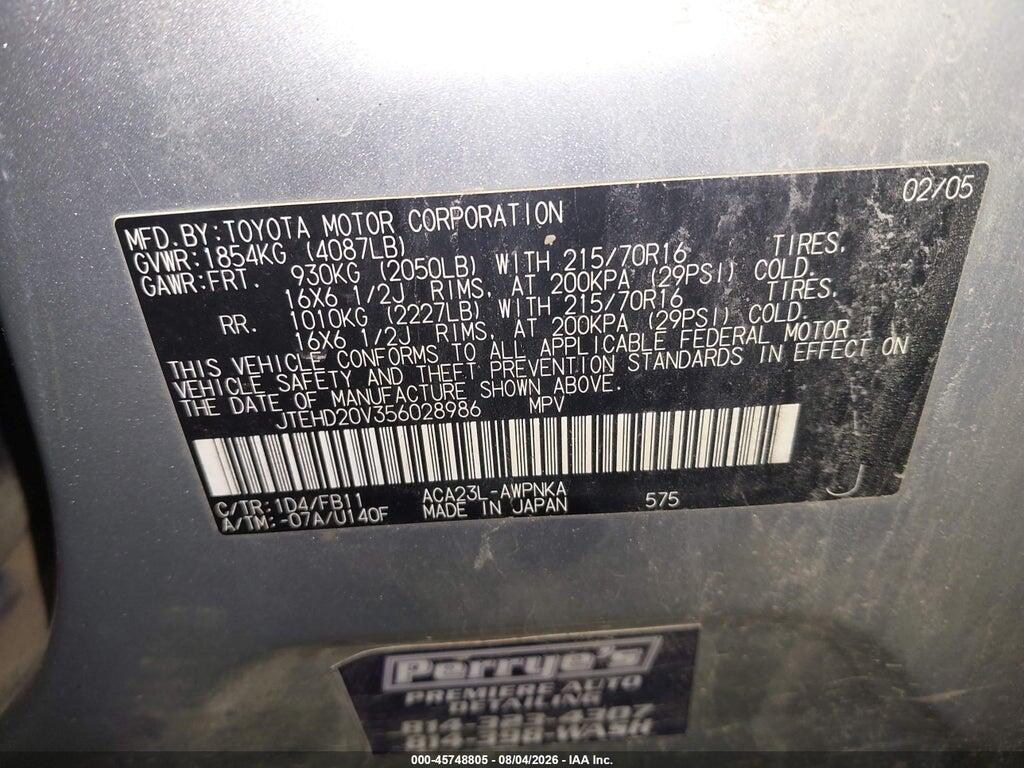 JTEHD20V356028986 2005 TOYOTA RAV4 photo no. 9