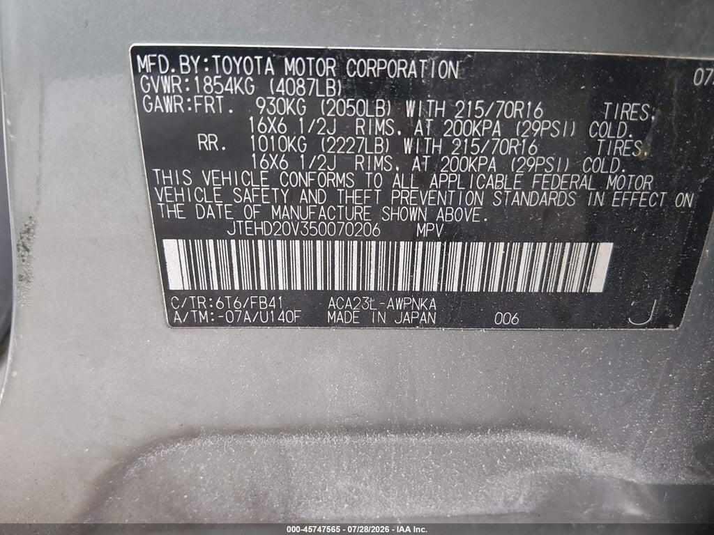 JTEHD20V350070206 2005 TOYOTA RAV4 photo no. 9