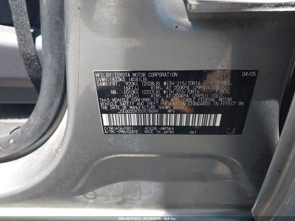 JTEGD20V350078849 2005 TOYOTA RAV4 photo no. 9