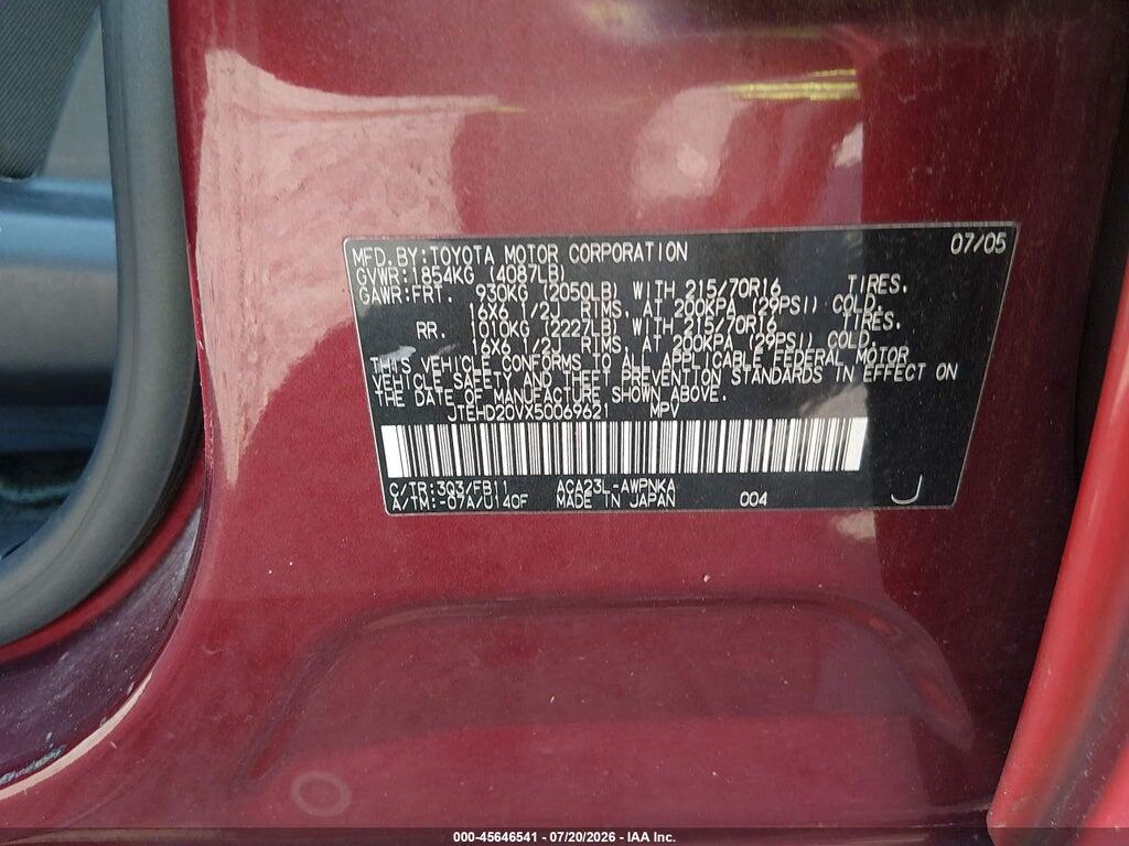 JTEHD20VX50069621 2005 TOYOTA RAV4 photo no. 9