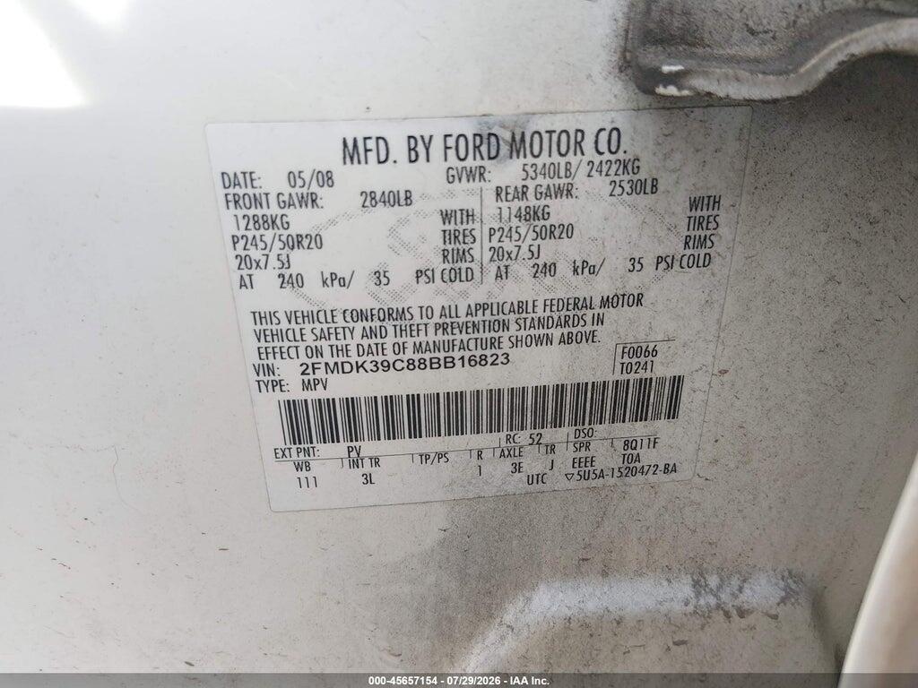 2FMDK39C88BB16823 2008 FORD EDGE photo no. 9