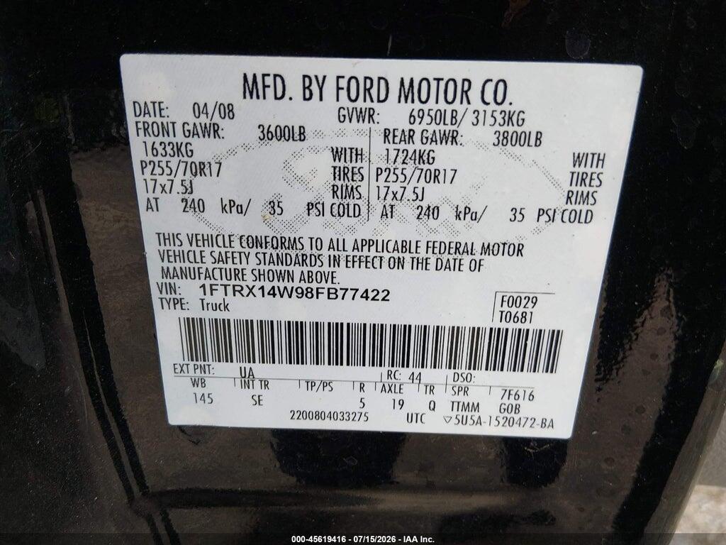 1FTRX14W98FB77422 2008 FORD F-150 photo no. 9