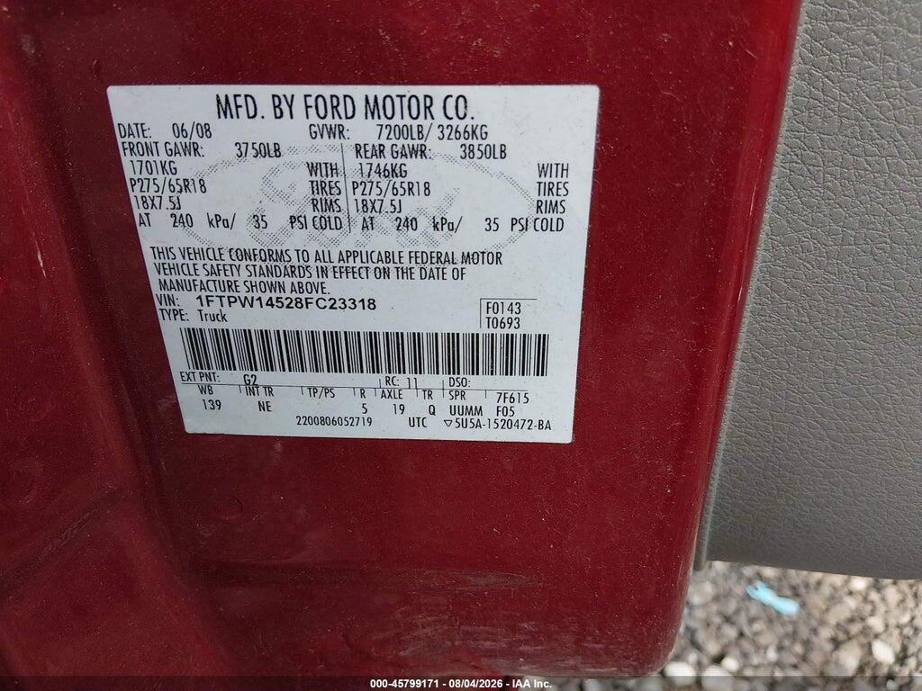1FTPW14528FC23318 2008 FORD F-150 photo no. 9