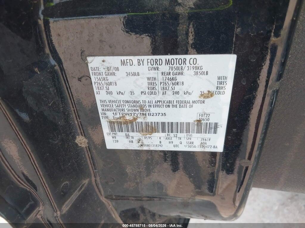 1FTPW12V78FB23735 2008 FORD F-150 photo no. 9