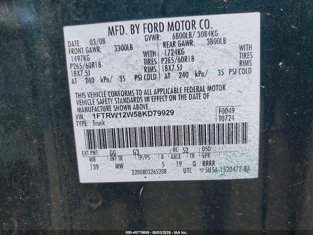 1FTRW12W58KD79929 2008 FORD F-150 photo no. 9