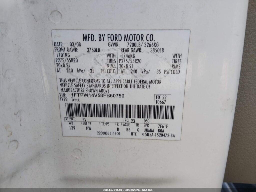 1FTPW14V58FB60750 2008 FORD F-150 photo no. 9